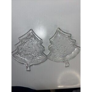 2-Home Beautiful By Mikasa Crystal Dish  Christmas Tree Holiday Bells